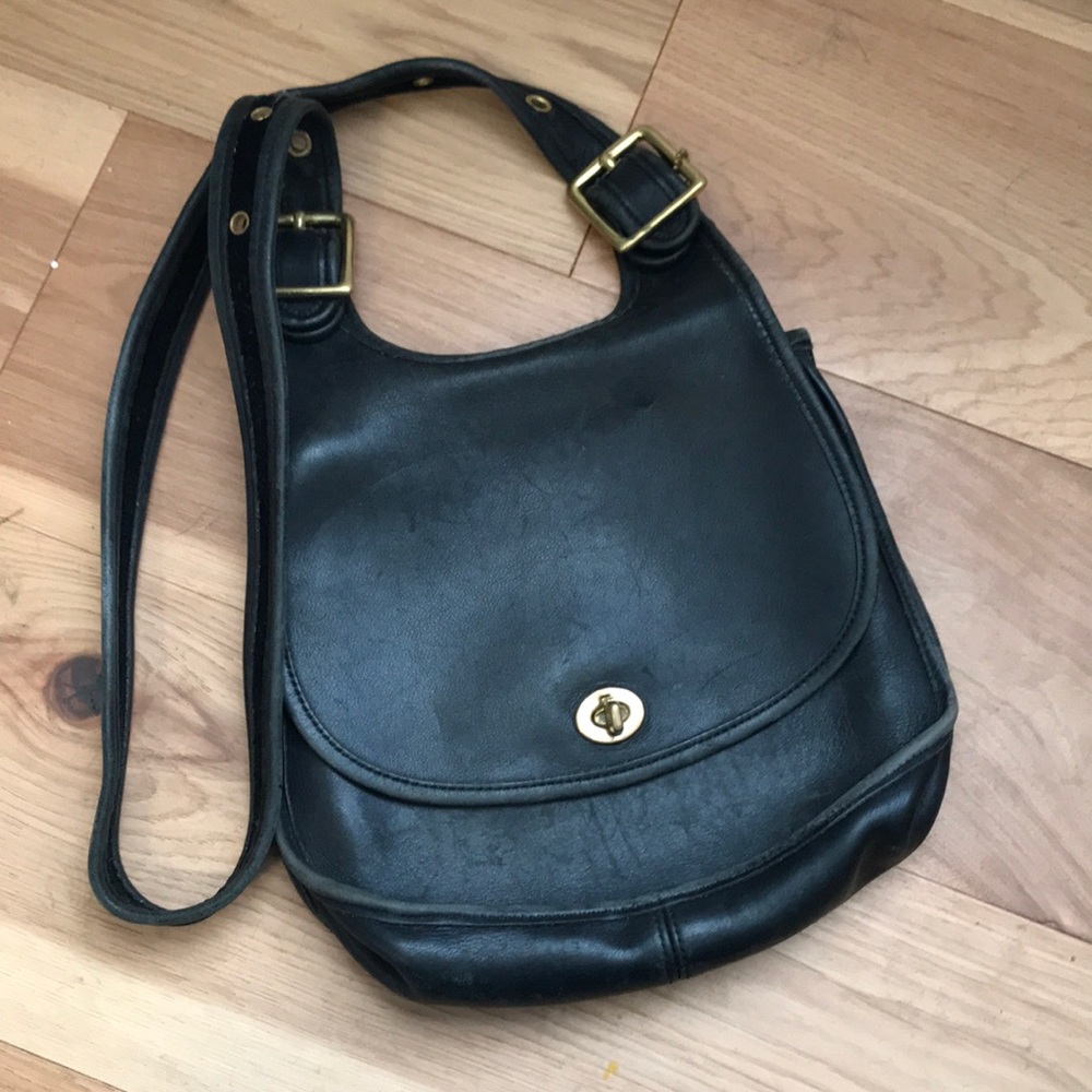 Vintage Coach Crossbody Crescent Saddle Bag Navy